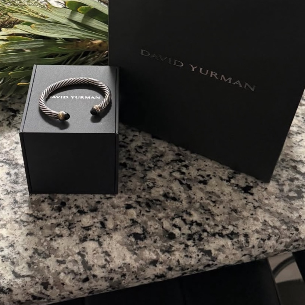 David Yurman Two-Tone Cable Cuff Bracelet - Black and Gold Accents